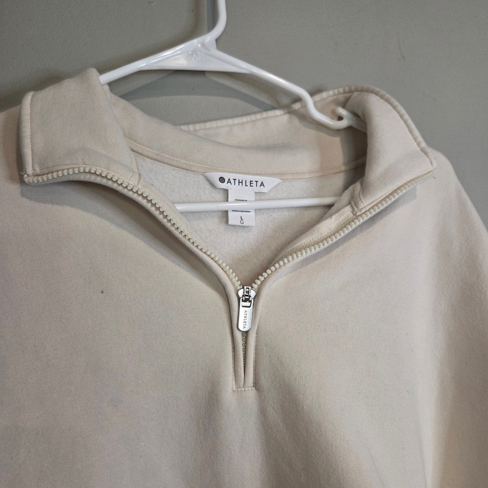 Athleta‎ Coaster Luxe Quarter Zip Sweatshirt Womens Large Beige Fleece Pullover